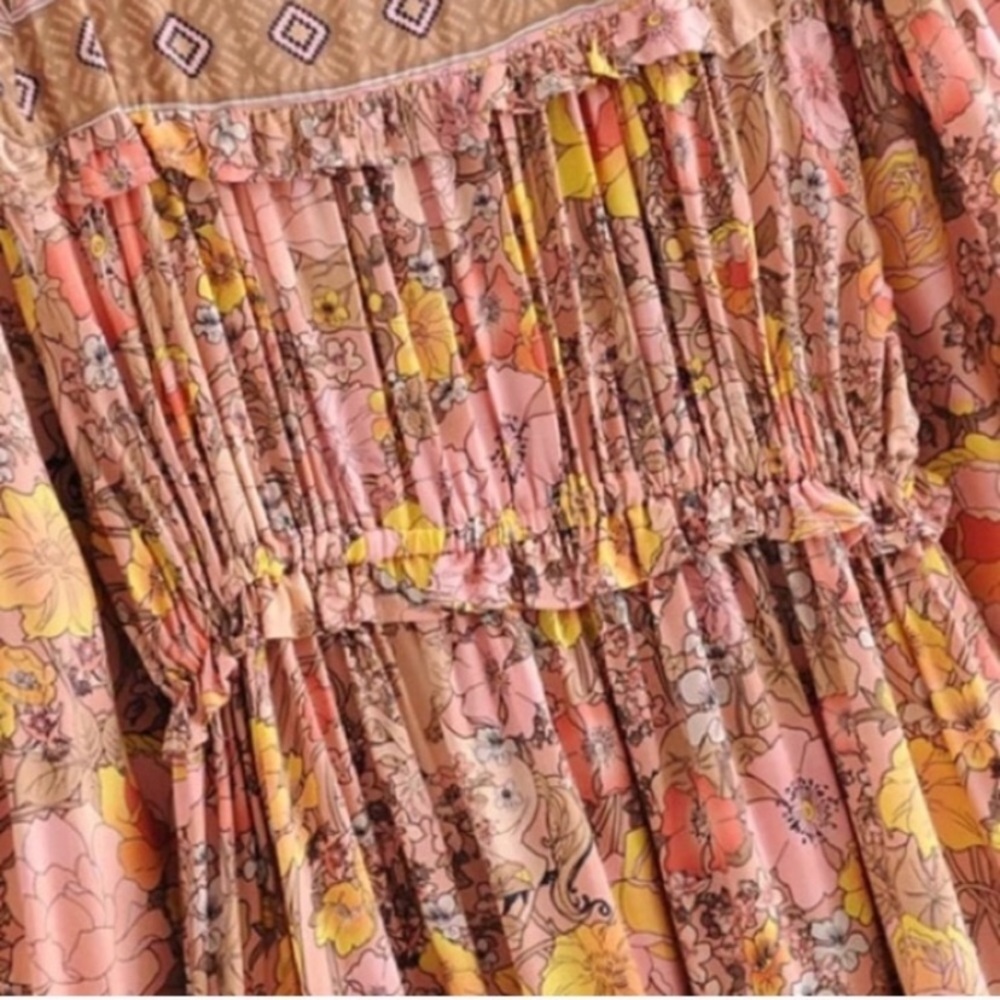 SOLD OUT Gypsy Boho Festival Floral Mini Long Sleeve Dress - Picture 8 of 9